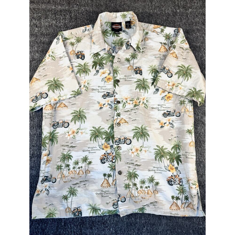 Mens Harley Davidson Honolulu Hawaii Tropical Print Button Up Shirt Size Medium
